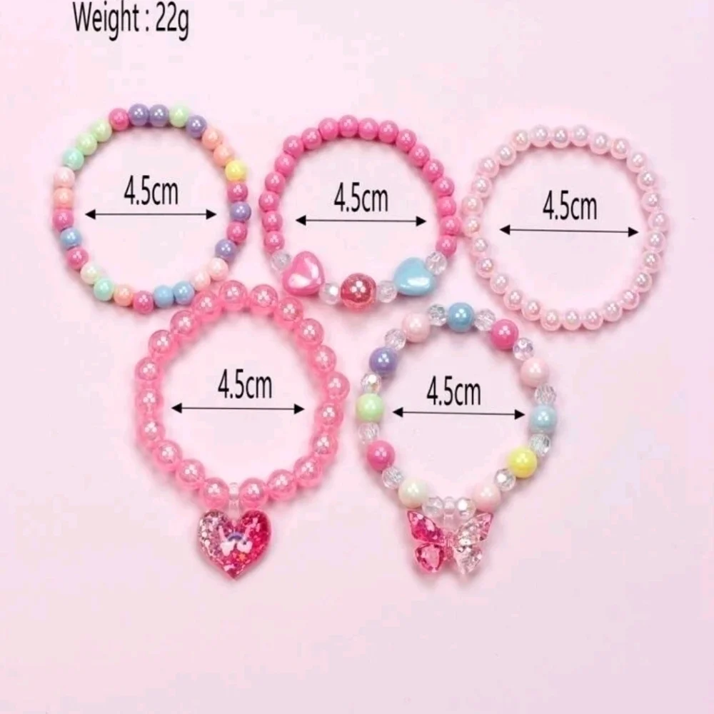 5 piece set girls pink bead bracelets jewelry women's accessories bracelet cute